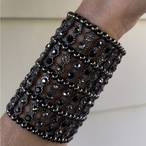 Black and crystal metallic cuff bracelet